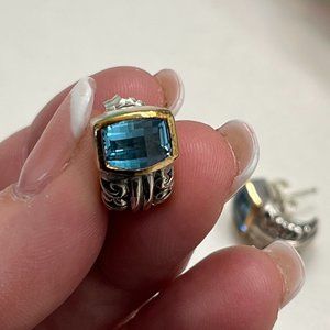 John Hardy gold and silver blue topaz huggie earrings
